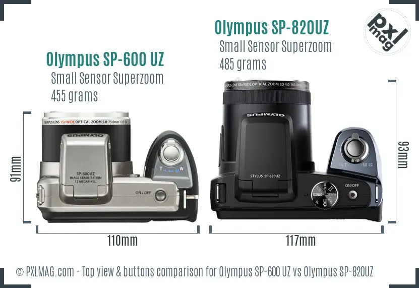Olympus SP-600 UZ vs Olympus SP-820UZ top view buttons comparison