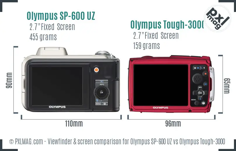Olympus SP-600 UZ vs Olympus Tough-3000 Screen and Viewfinder comparison