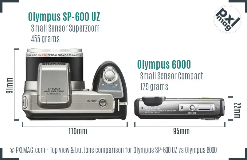 Olympus SP-600 UZ vs Olympus 6000 top view buttons comparison