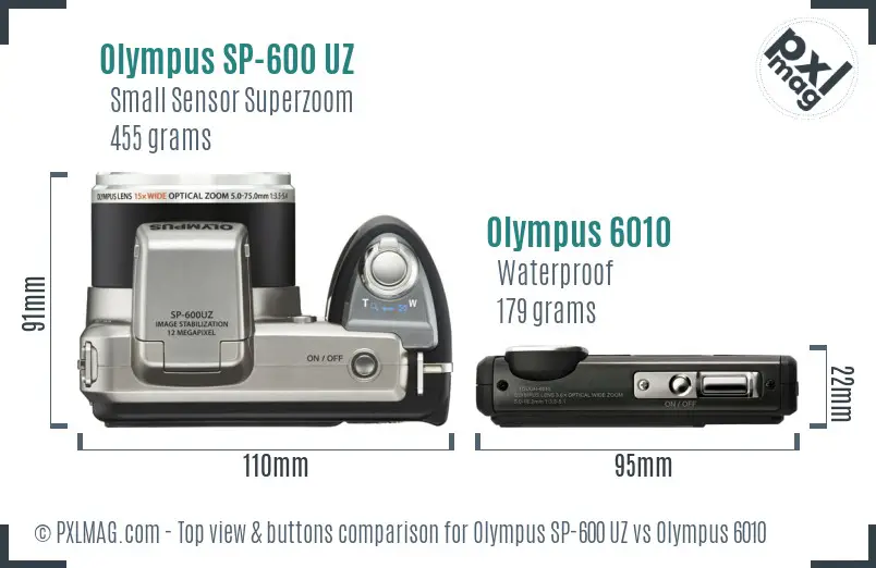Olympus SP-600 UZ vs Olympus 6010 top view buttons comparison