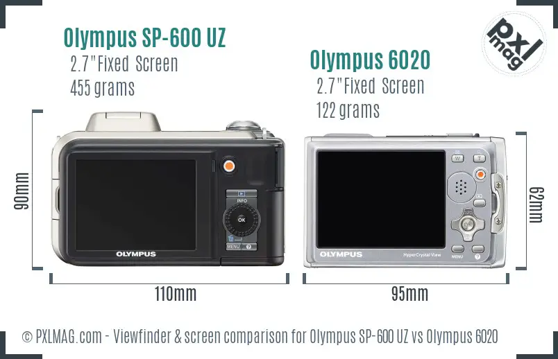 Olympus SP-600 UZ vs Olympus 6020 Screen and Viewfinder comparison