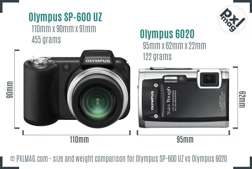 Olympus SP-600 UZ vs Olympus 6020 size comparison