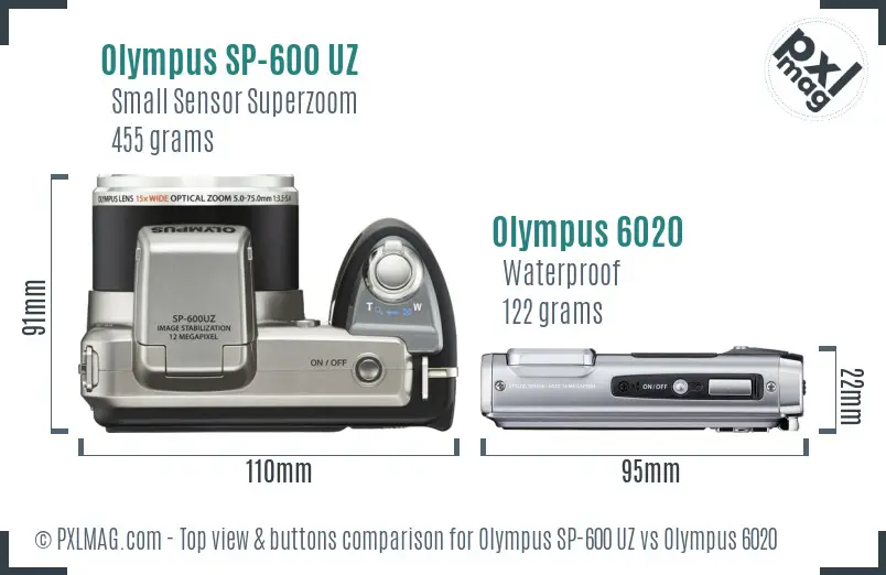 Olympus SP-600 UZ vs Olympus 6020 top view buttons comparison