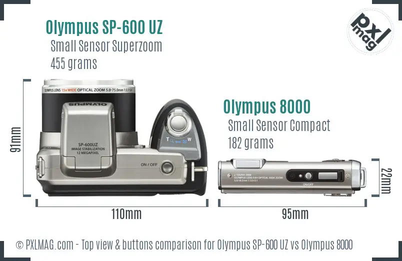 Olympus SP-600 UZ vs Olympus 8000 top view buttons comparison