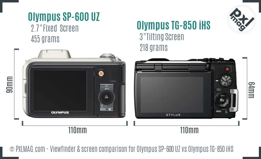 Olympus SP-600 UZ vs Olympus TG-850 iHS Screen and Viewfinder comparison