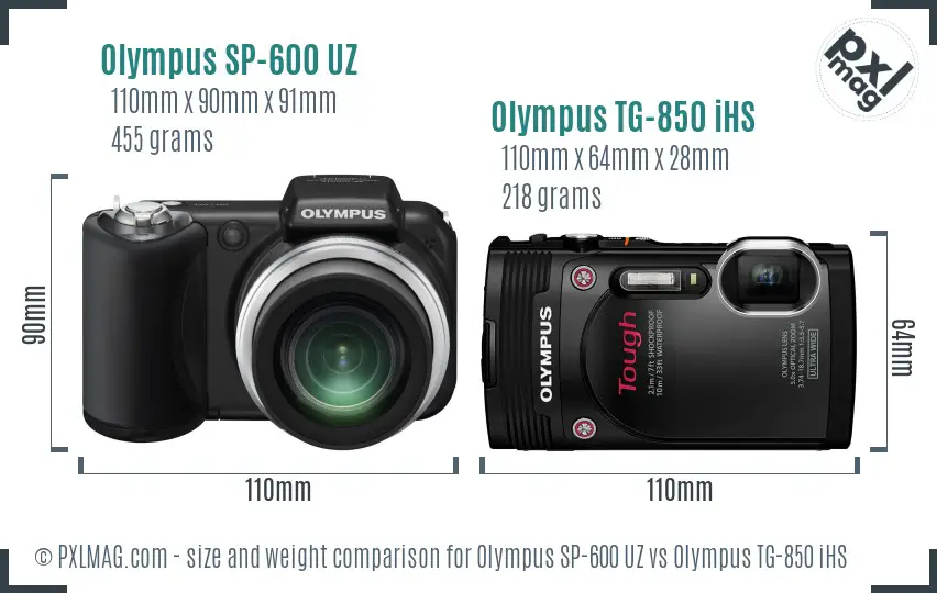 Olympus SP-600 UZ vs Olympus TG-850 iHS size comparison