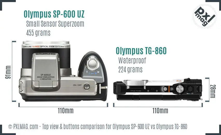 Olympus SP-600 UZ vs Olympus TG-860 top view buttons comparison