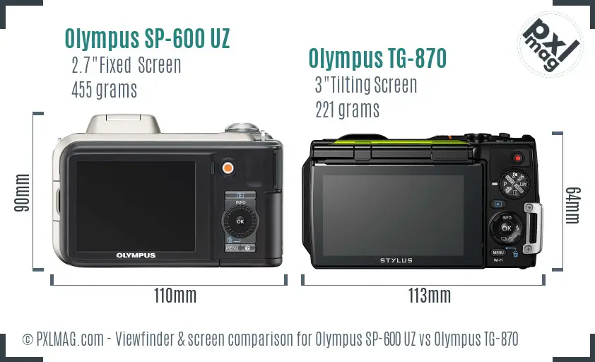 Olympus SP-600 UZ vs Olympus TG-870 Screen and Viewfinder comparison
