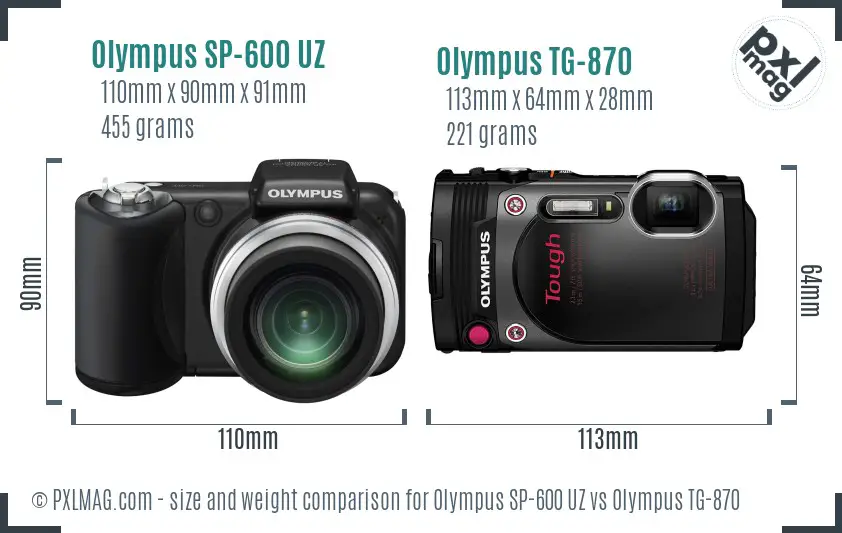 Olympus SP-600 UZ vs Olympus TG-870 size comparison