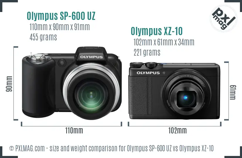 Olympus SP-600 UZ vs Olympus XZ-10 size comparison