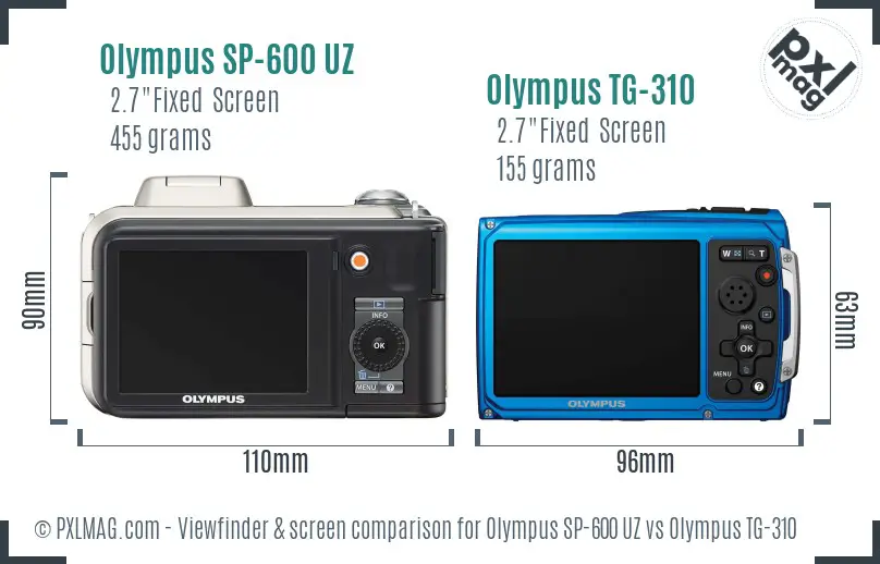Olympus SP-600 UZ vs Olympus TG-310 Screen and Viewfinder comparison