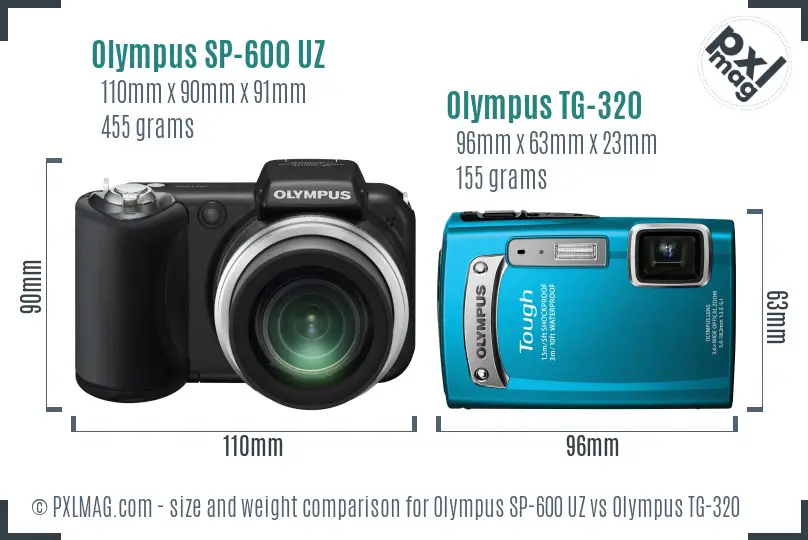 Olympus SP-600 UZ vs Olympus TG-320 size comparison