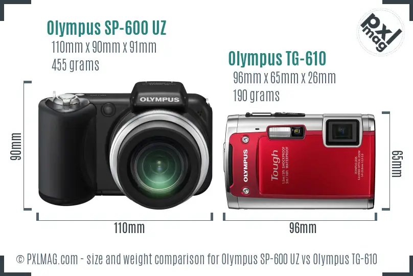 Olympus SP-600 UZ vs Olympus TG-610 size comparison