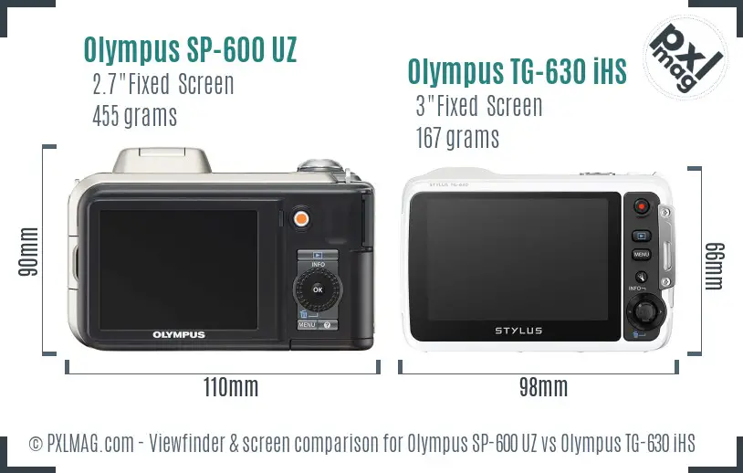 Olympus SP-600 UZ vs Olympus TG-630 iHS Screen and Viewfinder comparison