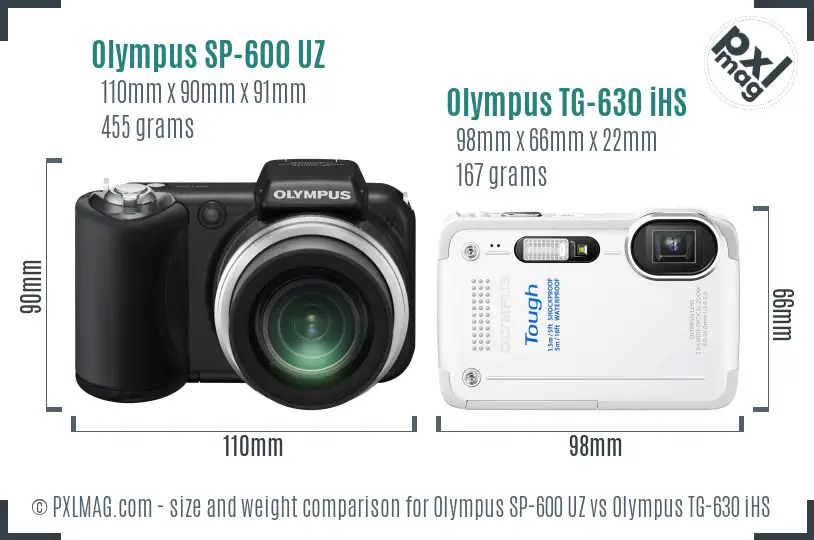 Olympus SP-600 UZ vs Olympus TG-630 iHS size comparison