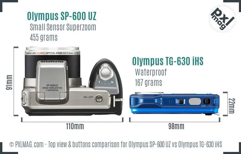 Olympus SP-600 UZ vs Olympus TG-630 iHS top view buttons comparison
