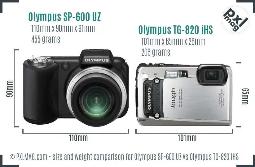 Olympus SP-600 UZ vs Olympus TG-820 iHS size comparison