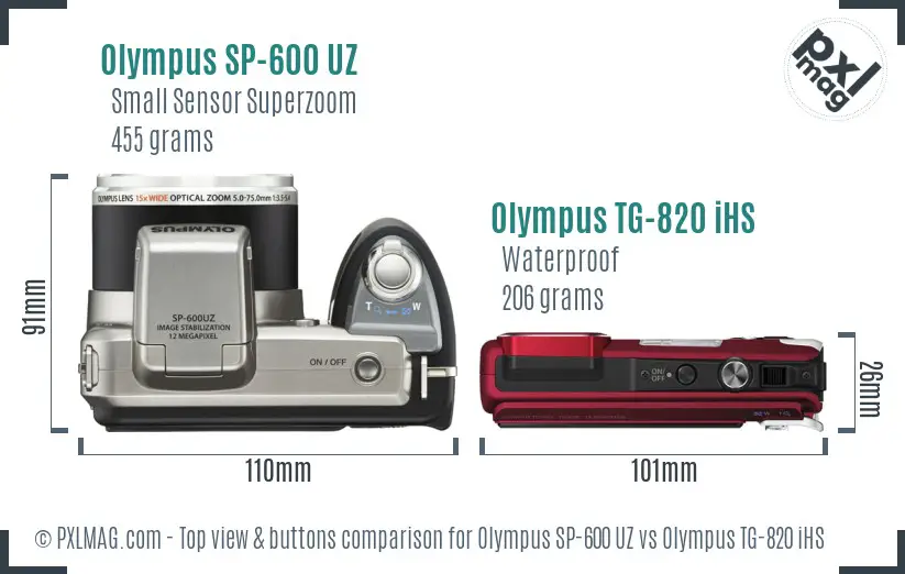 Olympus SP-600 UZ vs Olympus TG-820 iHS top view buttons comparison