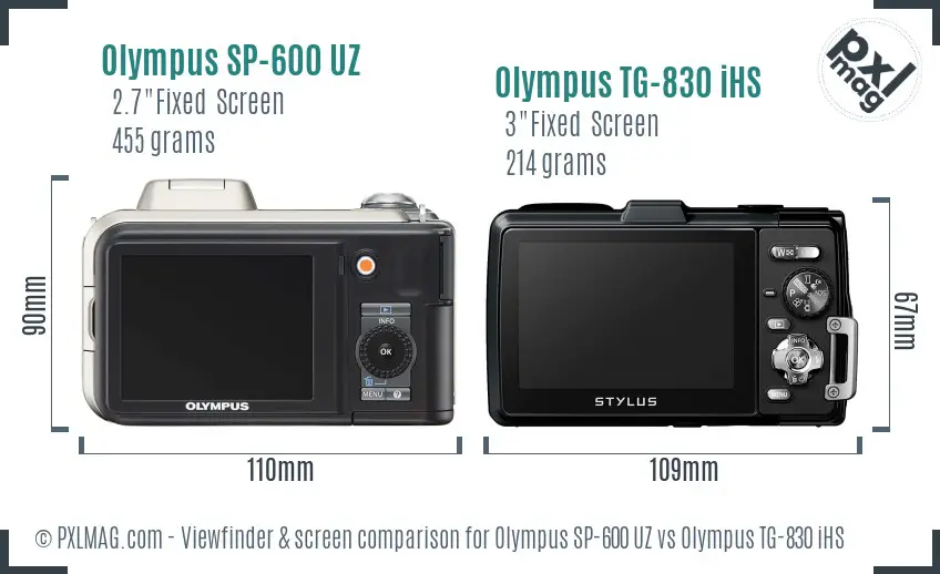 Olympus SP-600 UZ vs Olympus TG-830 iHS Screen and Viewfinder comparison