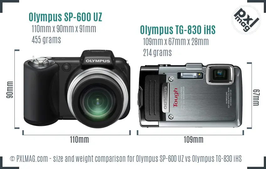 Olympus SP-600 UZ vs Olympus TG-830 iHS size comparison