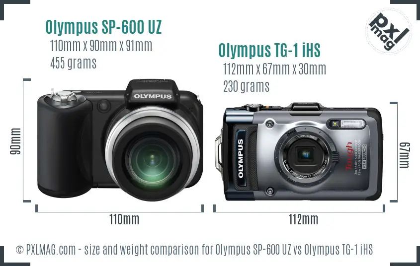 Olympus SP-600 UZ vs Olympus TG-1 iHS size comparison