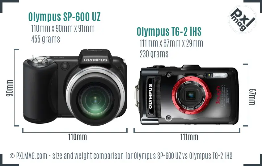 Olympus SP-600 UZ vs Olympus TG-2 iHS size comparison