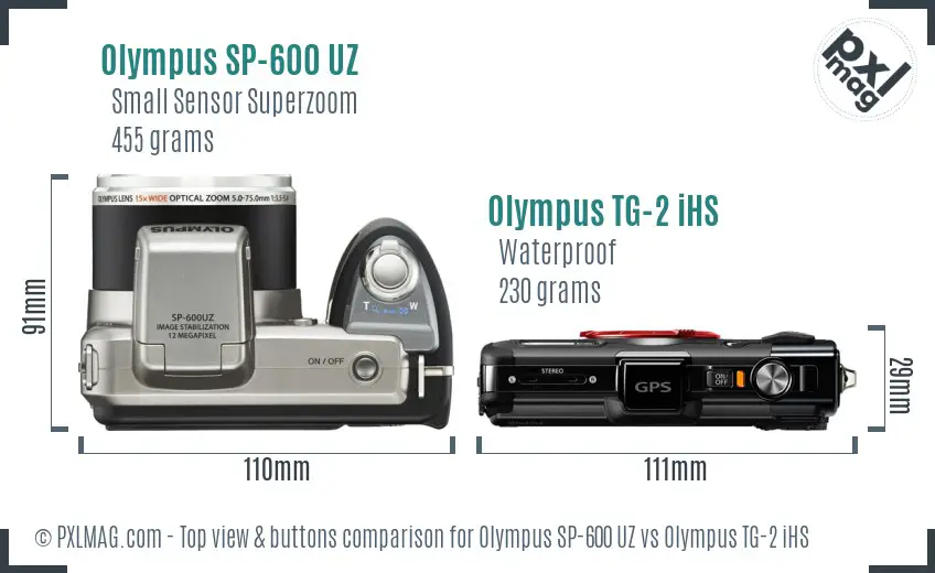 Olympus SP-600 UZ vs Olympus TG-2 iHS top view buttons comparison