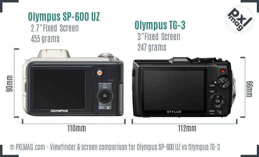 Olympus SP-600 UZ vs Olympus TG-3 Screen and Viewfinder comparison