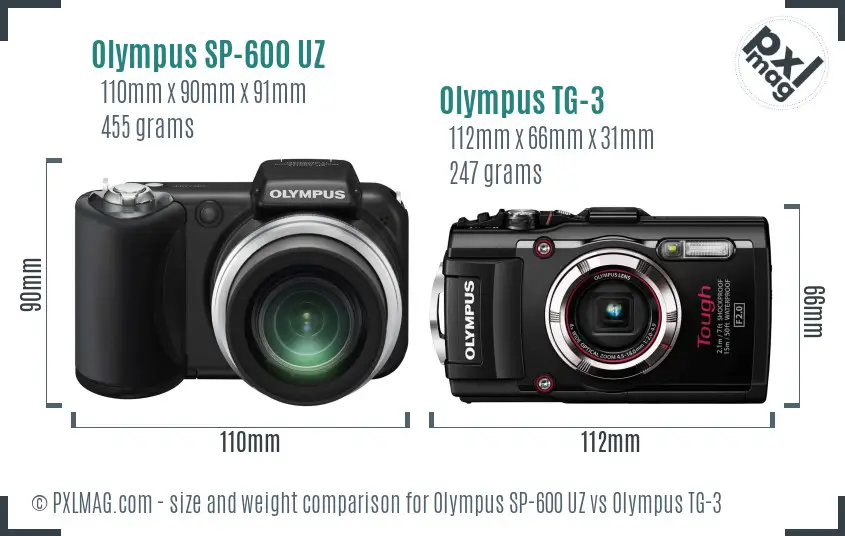 Olympus SP-600 UZ vs Olympus TG-3 size comparison
