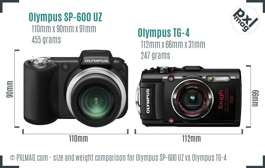 Olympus SP-600 UZ vs Olympus TG-4 size comparison