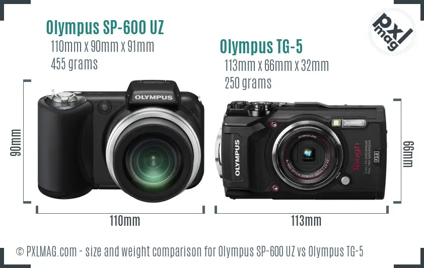 Olympus SP-600 UZ vs Olympus TG-5 size comparison