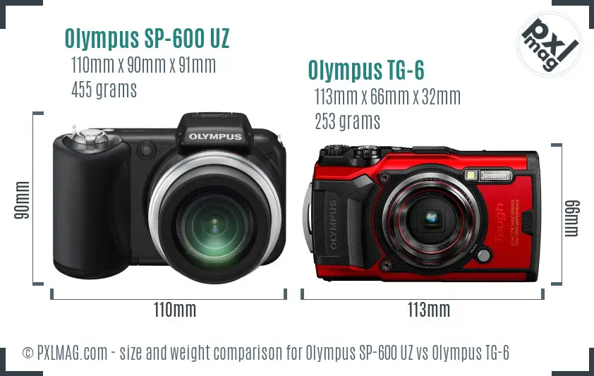 Olympus SP-600 UZ vs Olympus TG-6 size comparison