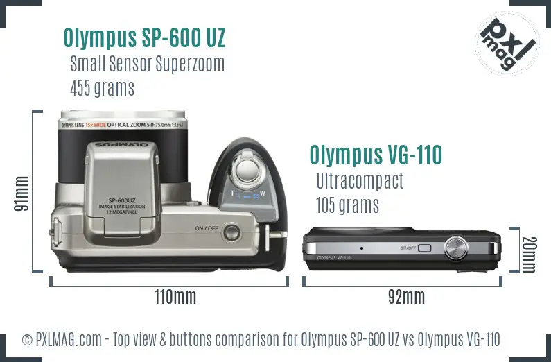 Olympus SP-600 UZ vs Olympus VG-110 top view buttons comparison