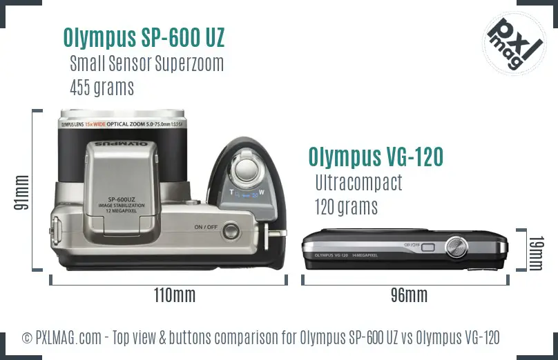 Olympus SP-600 UZ vs Olympus VG-120 top view buttons comparison