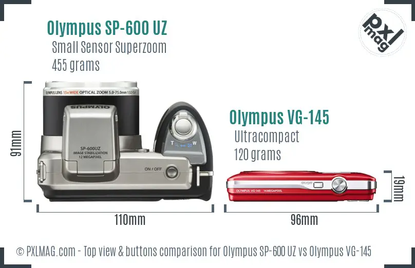 Olympus SP-600 UZ vs Olympus VG-145 top view buttons comparison