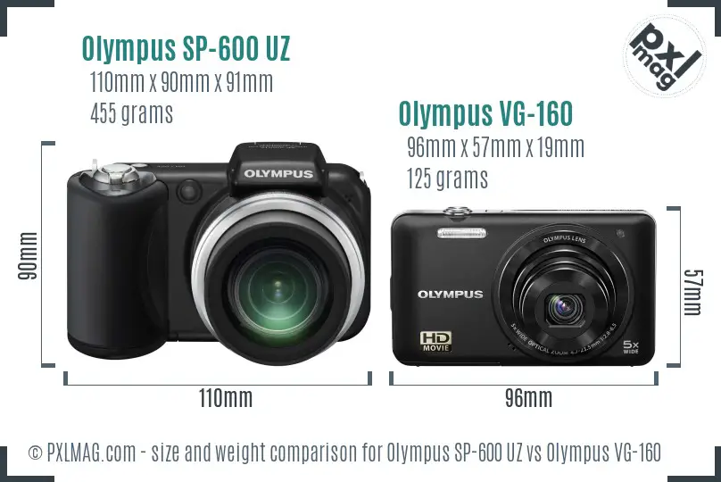 Olympus SP-600 UZ vs Olympus VG-160 size comparison
