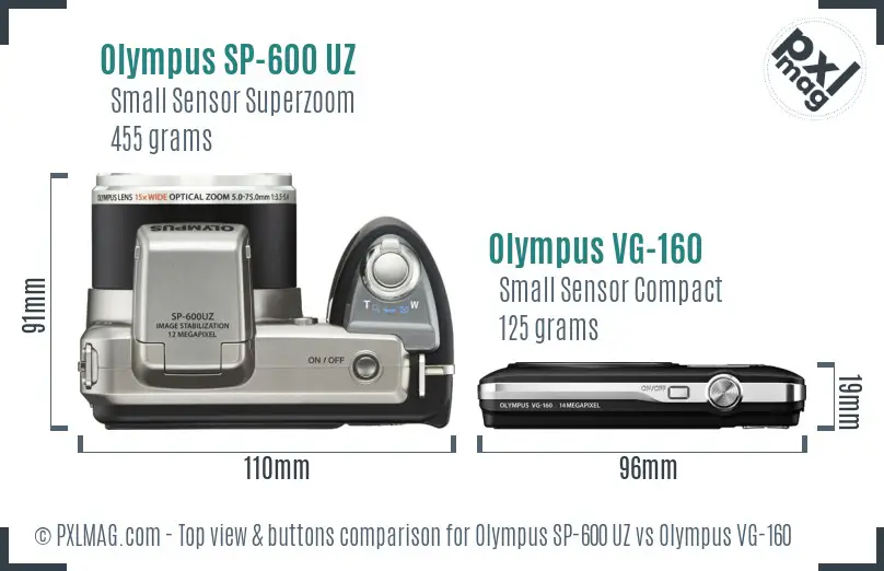Olympus SP-600 UZ vs Olympus VG-160 top view buttons comparison