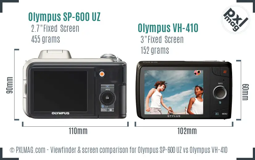 Olympus SP-600 UZ vs Olympus VH-410 Screen and Viewfinder comparison