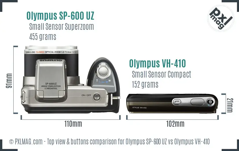 Olympus SP-600 UZ vs Olympus VH-410 top view buttons comparison