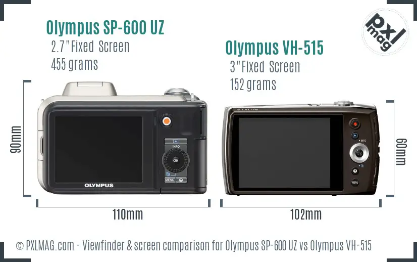 Olympus SP-600 UZ vs Olympus VH-515 Screen and Viewfinder comparison