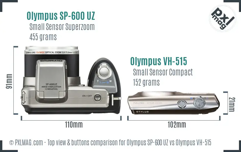 Olympus SP-600 UZ vs Olympus VH-515 top view buttons comparison