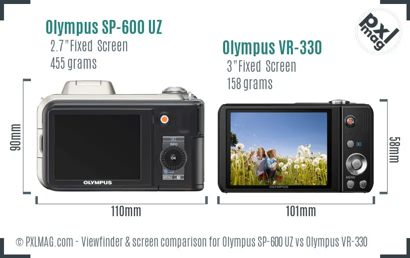 Olympus SP-600 UZ vs Olympus VR-330 Screen and Viewfinder comparison