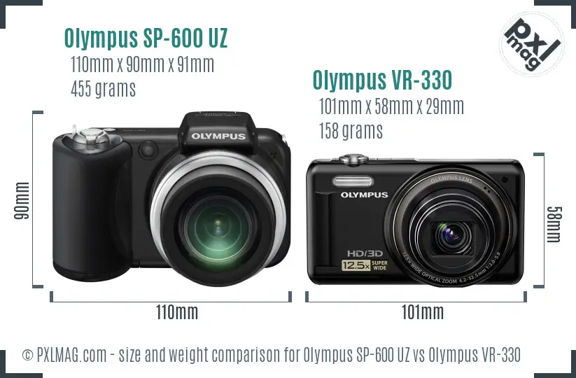 Olympus SP-600 UZ vs Olympus VR-330 size comparison