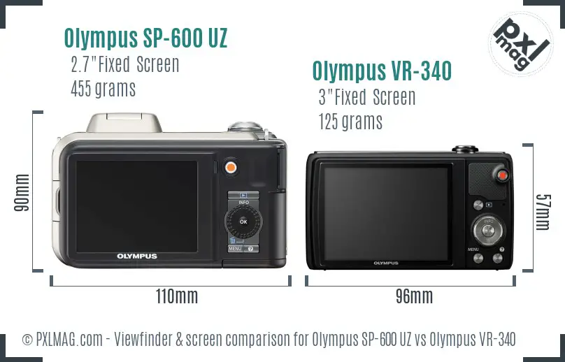 Olympus SP-600 UZ vs Olympus VR-340 Screen and Viewfinder comparison