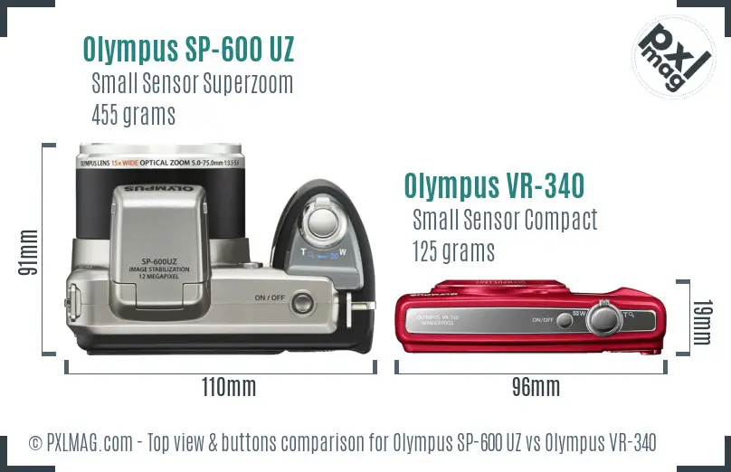 Olympus SP-600 UZ vs Olympus VR-340 top view buttons comparison