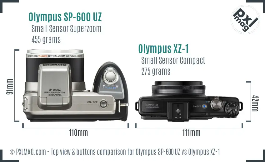 Olympus SP-600 UZ vs Olympus XZ-1 top view buttons comparison