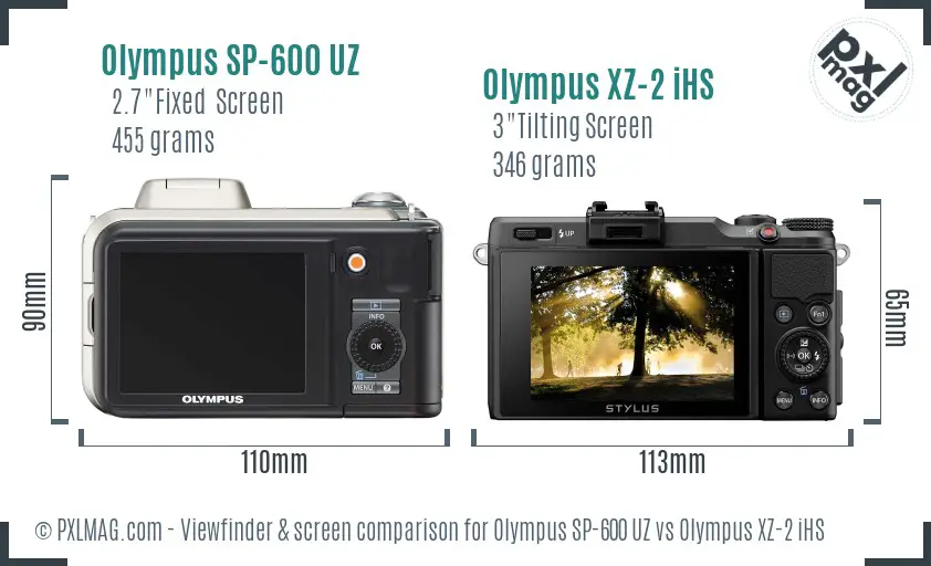 Olympus SP-600 UZ vs Olympus XZ-2 iHS Screen and Viewfinder comparison