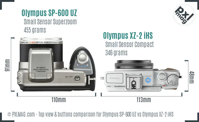Olympus SP-600 UZ vs Olympus XZ-2 iHS top view buttons comparison