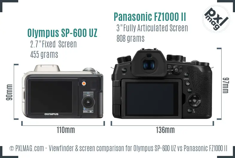 Olympus SP-600 UZ vs Panasonic FZ1000 II Screen and Viewfinder comparison