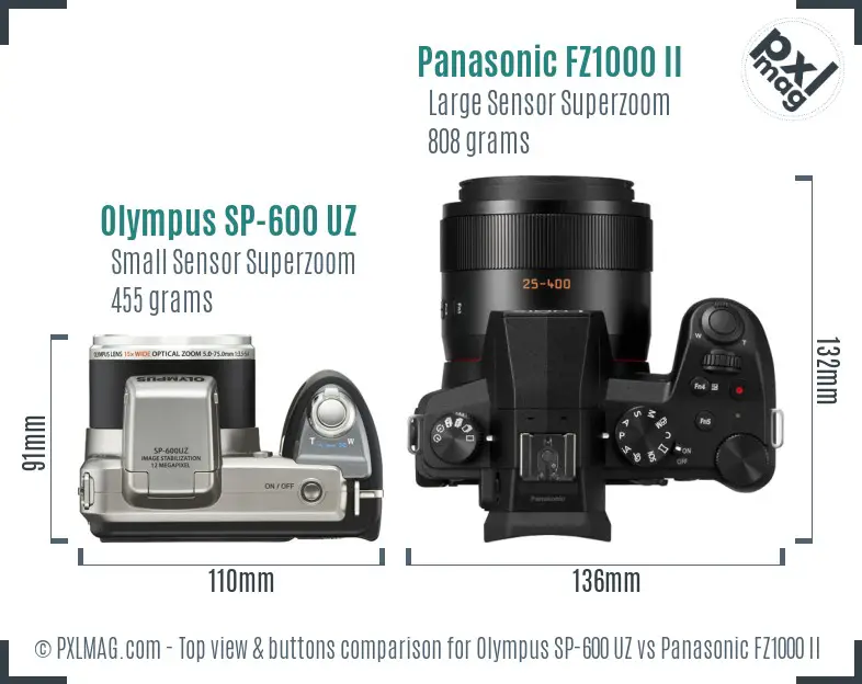 Olympus SP-600 UZ vs Panasonic FZ1000 II top view buttons comparison